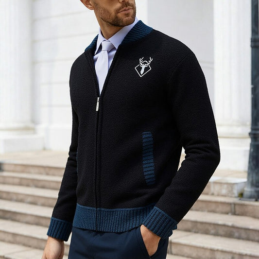 Contrast Trim V-Neck Zip Cardigan