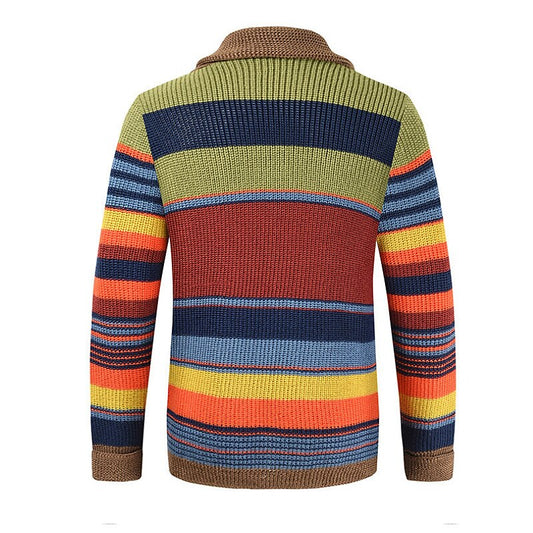 Rainbow Stripe Shawl-Collar Cardigan