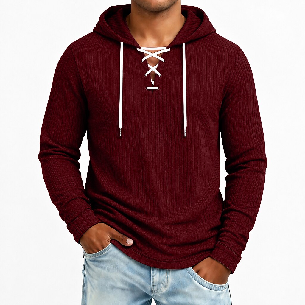 Ribbed Lace-Up Hoodie