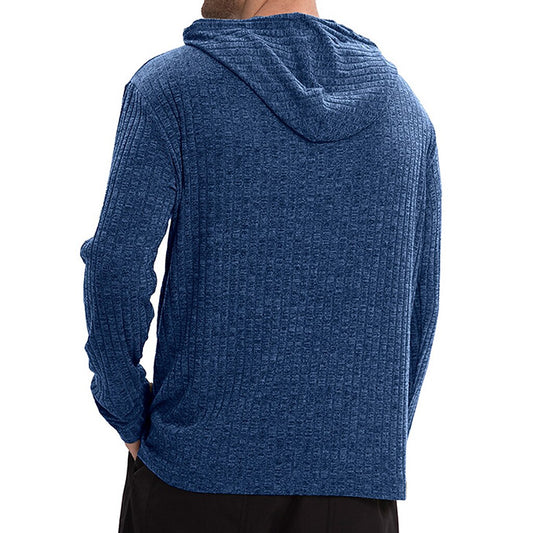 Rib Knit Henley-Neck Hoodie