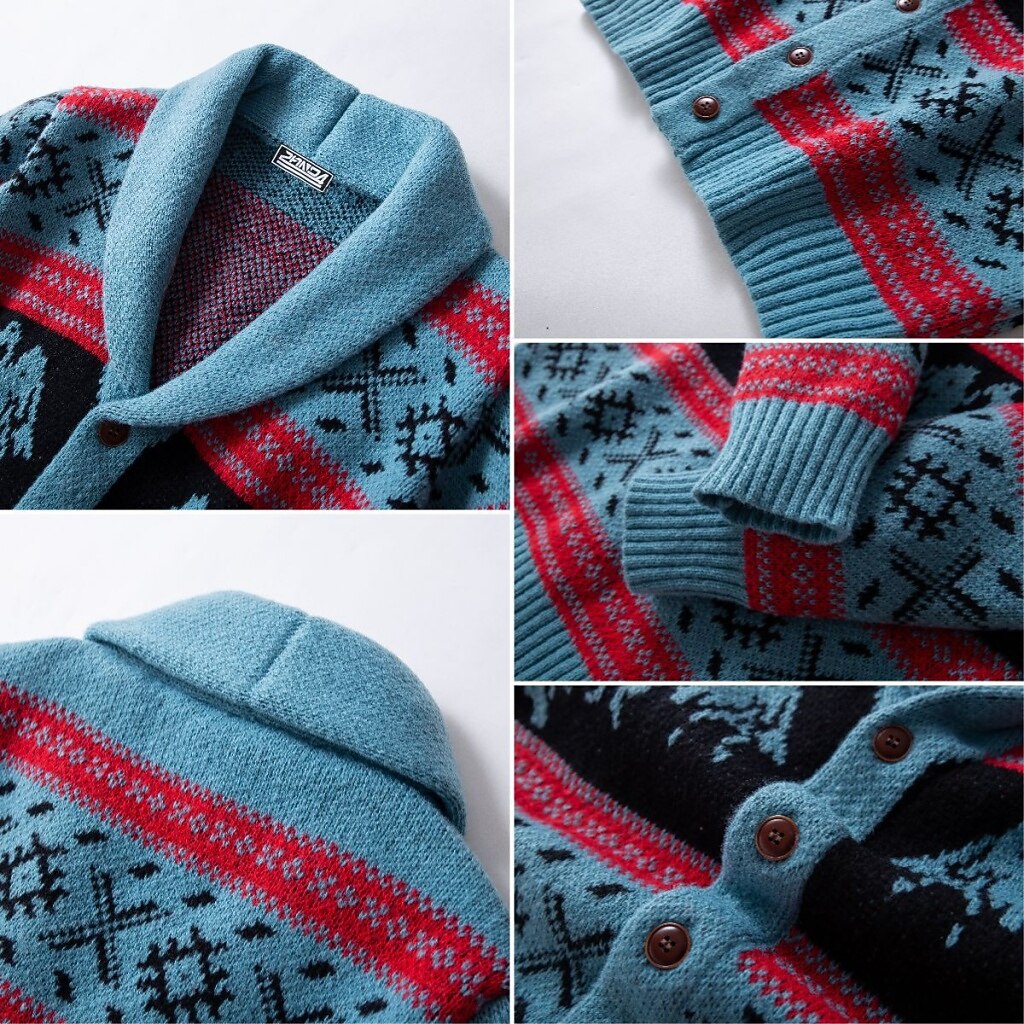 Nordic Motif Shawl-Collar Cardigan