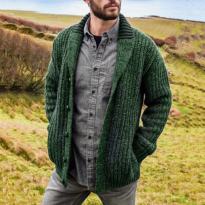 Chunky Shawl-Collar Button Cardigan