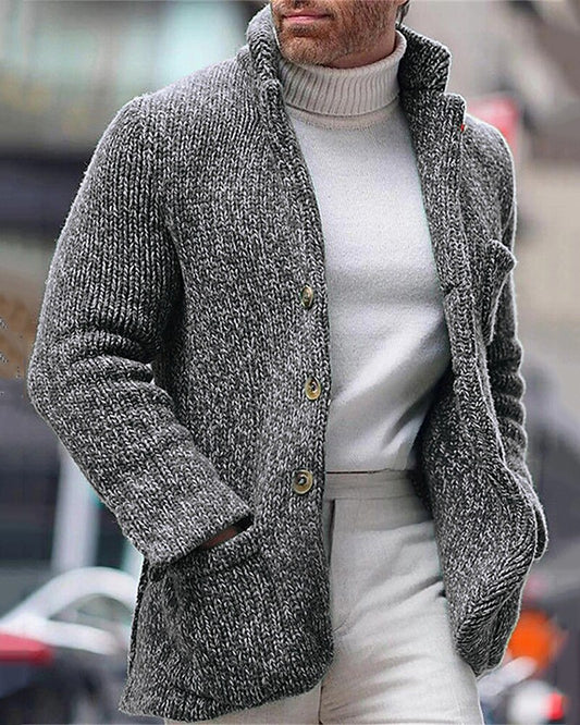Pocket Stand-Collar Button Cardigan