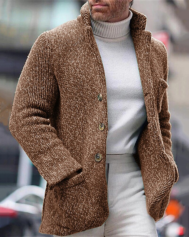 Pocket Stand-Collar Button Cardigan