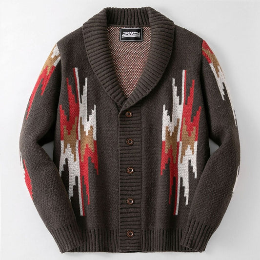 Lightning Motif Shawl-Collar Cardigan