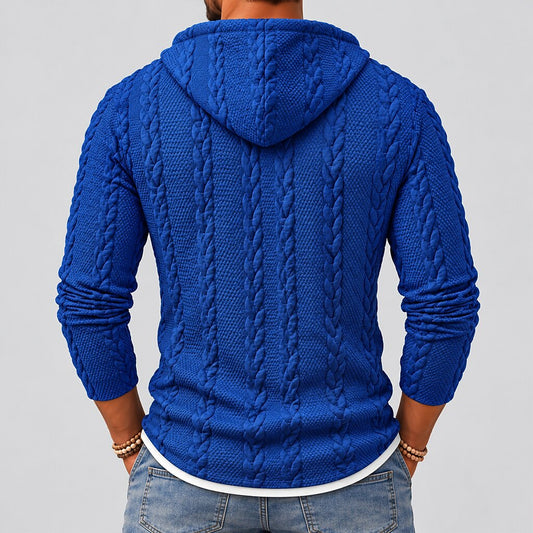 Cable Panel Button-Neck Hoodie