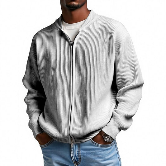 Ribbed Stand-Collar Zip Cardigan