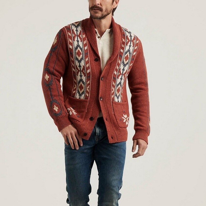 Tribal Diamond Shawl-Collar Cardigan