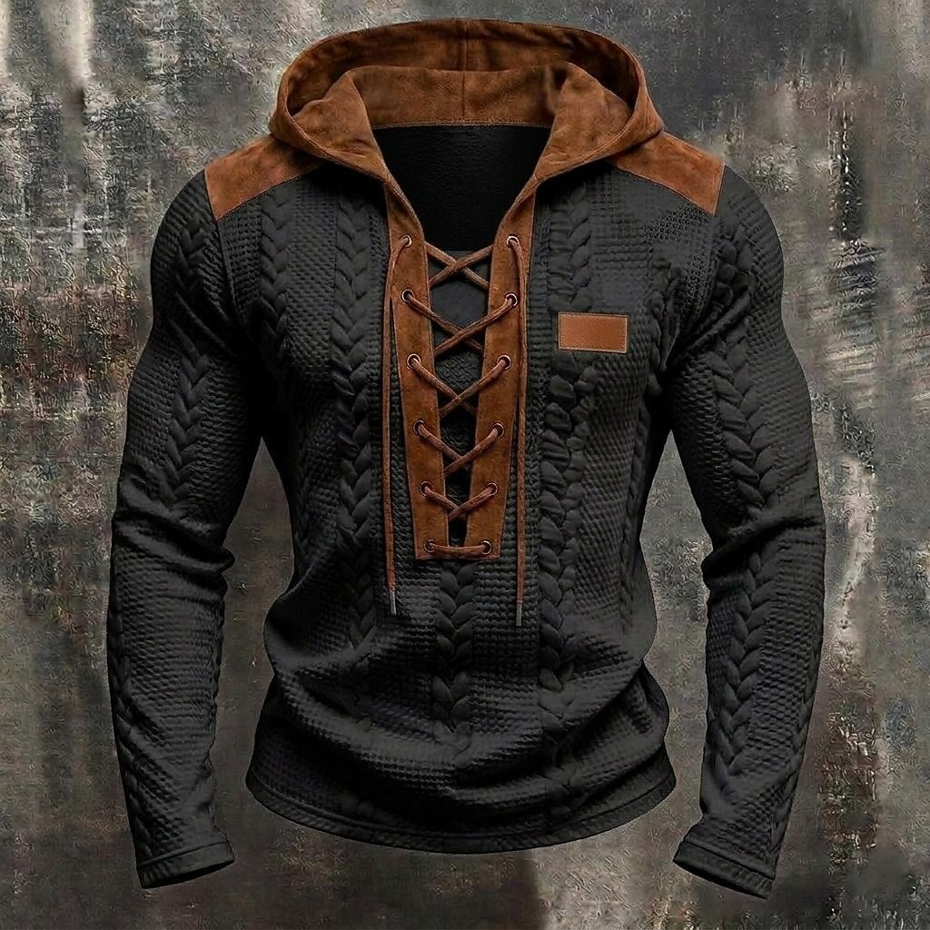 Contrast Trim Lace-Up Pocket Hoodie