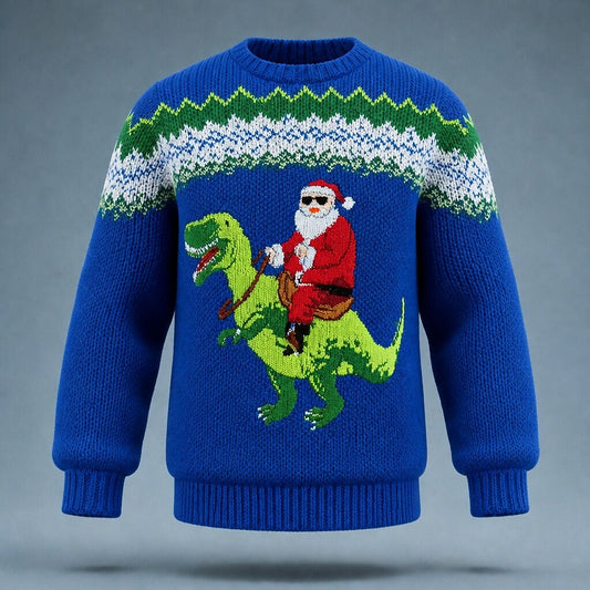 Santa Riding Dinosaur Christmas Sweater