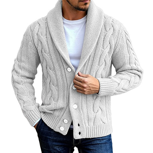 Flowing Cable Shawl-Collar Cardigan