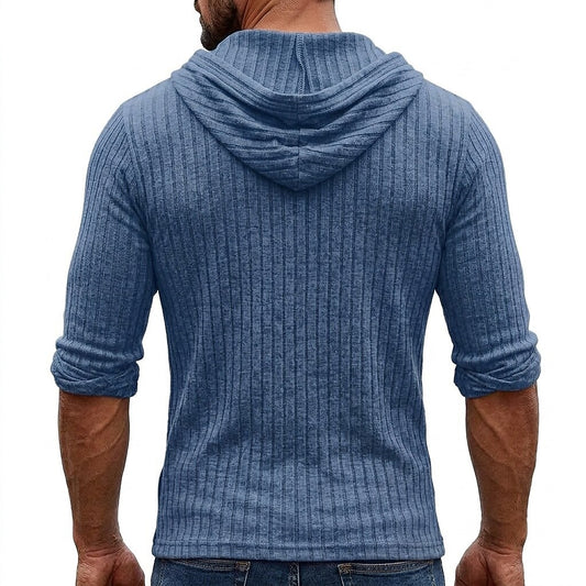Vertical Rib Button-Neck Hoodie