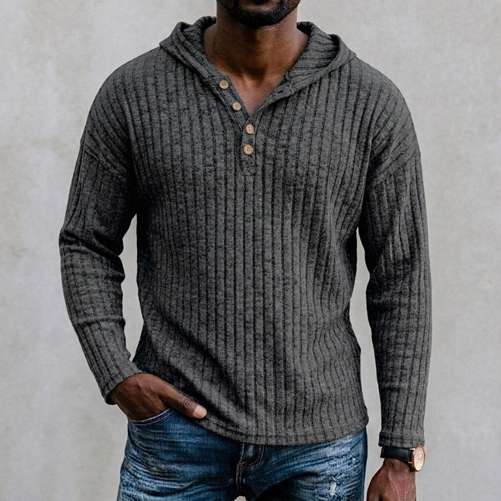 Chunky Rib Button-Neck Hoodie