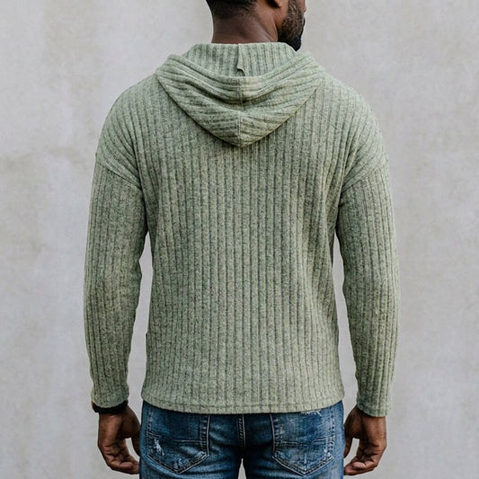 Chunky Rib Button-Neck Hoodie