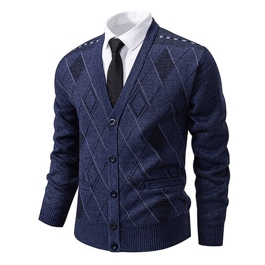 Outlined Argyle V-Neck Cardigan