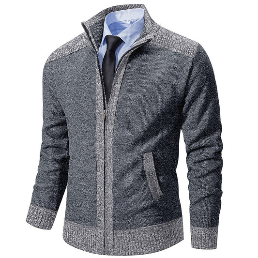 Contrast Collar Zip Cardigan