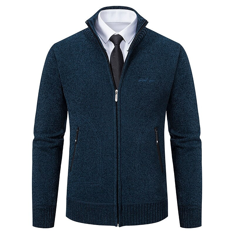 Fine Gauge Stand-Collar Zip Cardigan