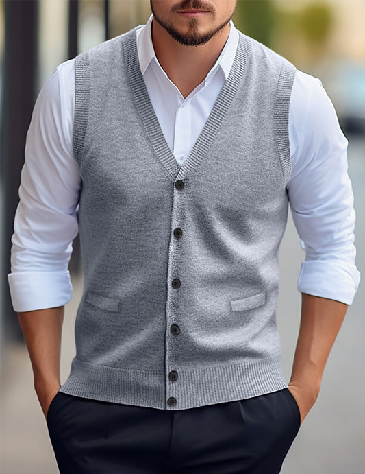 Rib Edge Button Cardigan Vest