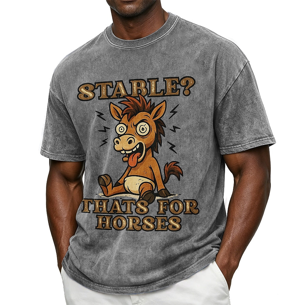 Men's Stable Horses Pun Print Short Sleeve Funny T-Shirt