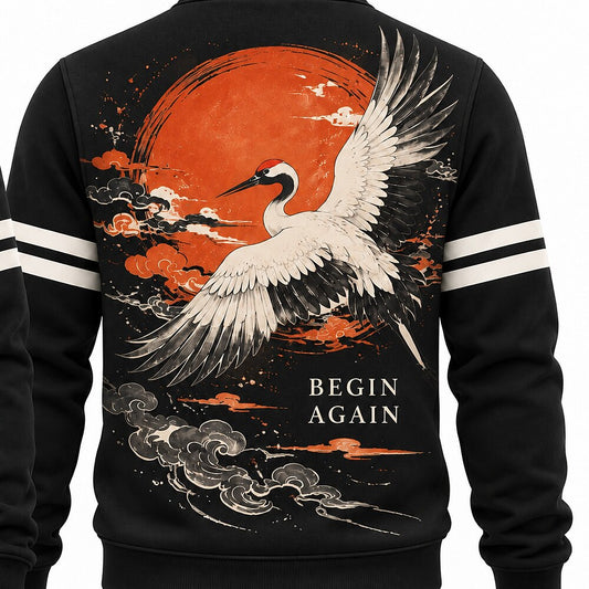 Red Sun Flying Cranes Half-Zip Sweatshirt
