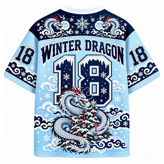 Winter Dragon Christmas Tree V-Neck Mesh Jersey