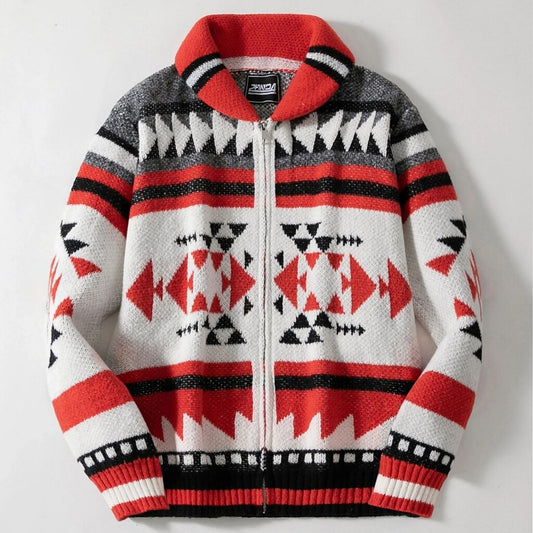 Aztec Stripe Shawl Zip Cardigan
