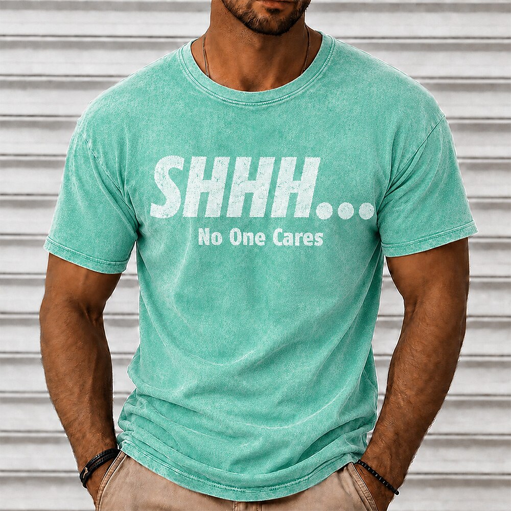 Men's No One Cares Quote Short Sleeve Acid-Wash T-Shirt