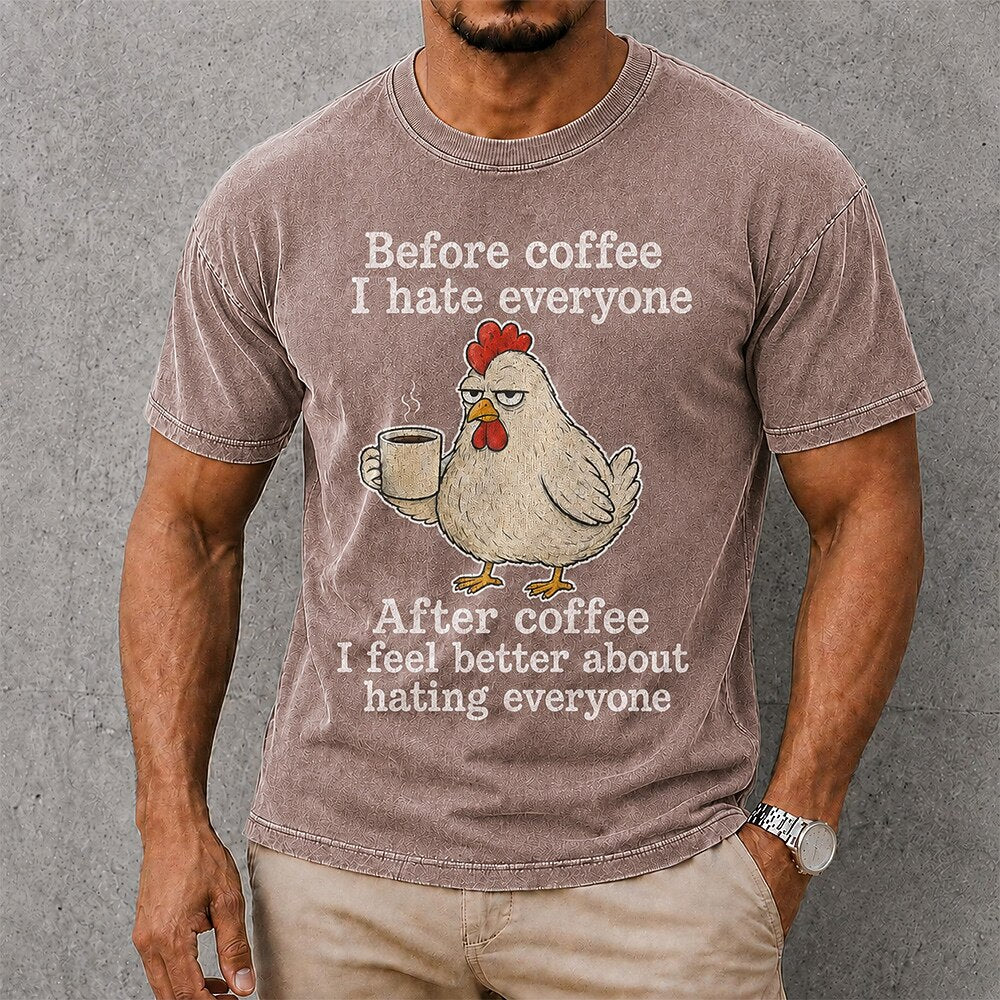 Men's Coffee Chicken Quote Print Short Sleeve Funny T-Shirt