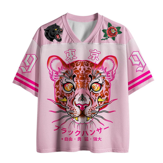 Men's Pink Tiger Japanese Print Short Sleeve Streetwear Jersey T-Shirt