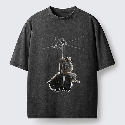 Japanese Style Cat Moth Washed T-Shirt