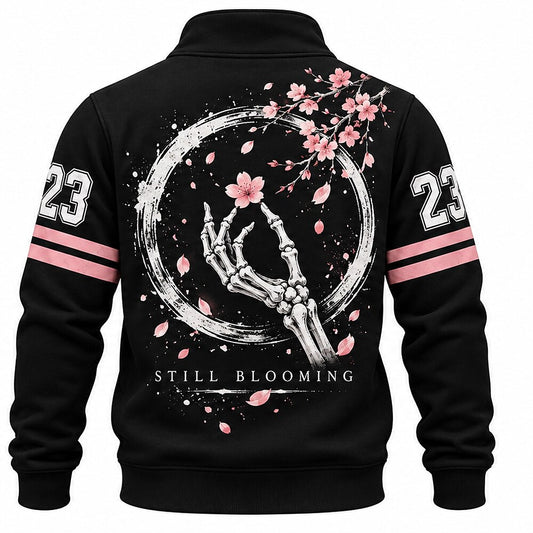 Cherry Blossom Skeleton Half-Zip Sweatshirt