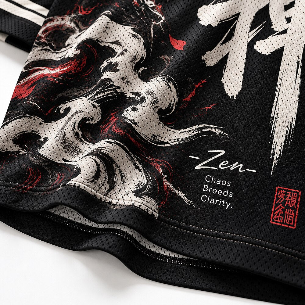 Men's Kanji Number Graphic V-Neck Sports Jersey