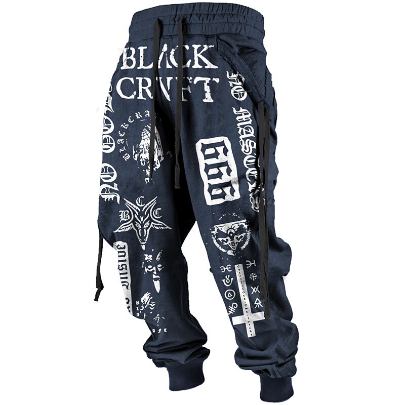 Men's Vintage Letter Totem Print Long Pants Streetwear Jogger Trousers