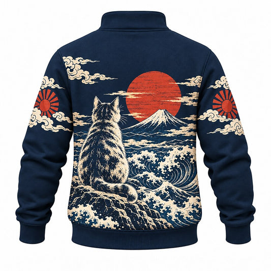 Red Sun Mount Fuji Cat Half-Zip Sweatshirt