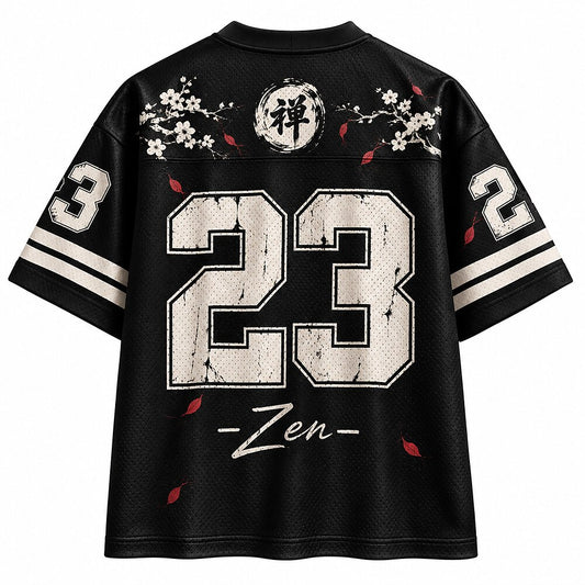 Zen Dragon Japanese Calligraphy V-Neck Mesh Jersey