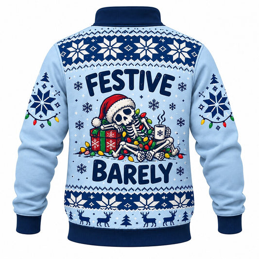 Low Energy High Festivity Christmas Skeleton Half-Zip Sweatshirt
