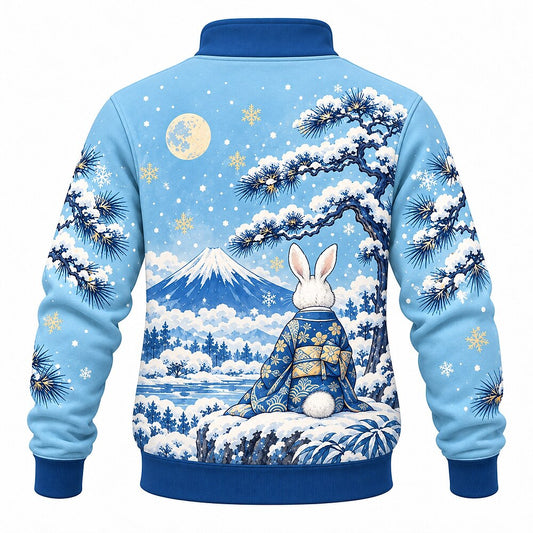 Moonlit Mount Fuji Snow Rabbit Half-Zip Sweatshirt