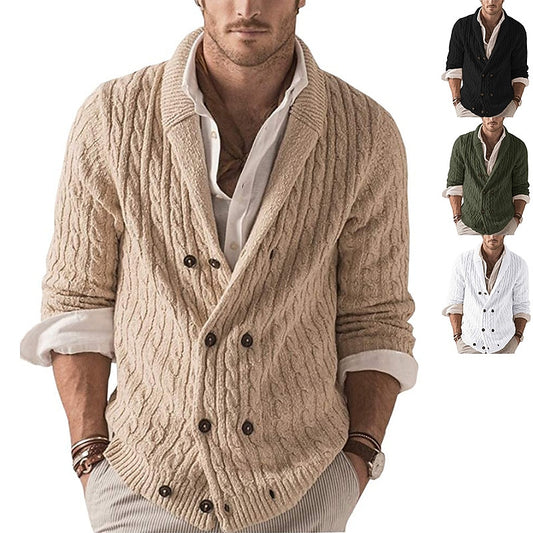 Deep Cable Shawl Button Cardigan
