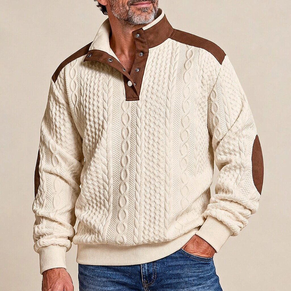 Cable Texture Contrast Collar Sweatshirt