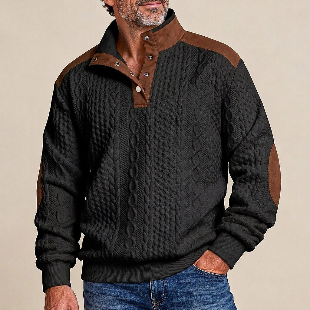 Cable Texture Contrast Collar Sweatshirt