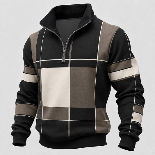 Linear Diamond Grid Half-Zip Sweatshirt