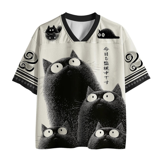 Men's Black Cat Stack Print Short Sleeve Cute Jersey T-Shirt