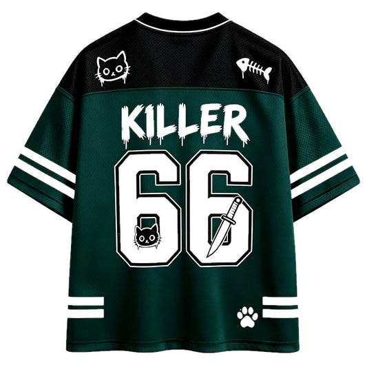 I Like You Knife Cat V-Neck Mesh Jersey