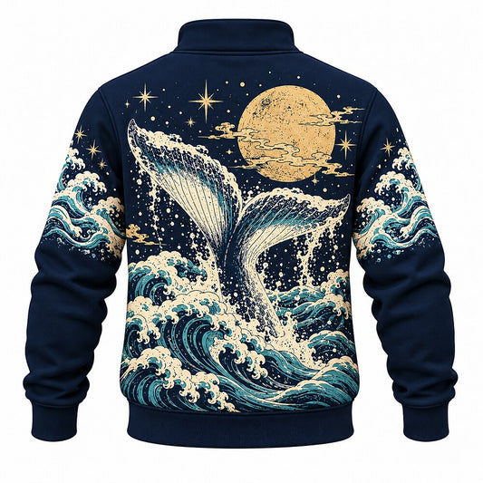 Moonlit Breaching Whale Half-Zip Sweatshirt