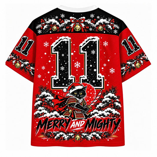 Merry and Mighty Samurai Cat V-Neck Mesh Jersey