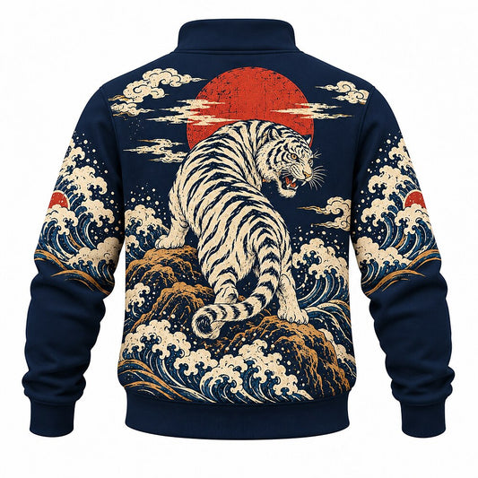 Red Sun Wave Tiger Half-Zip Sweatshirt