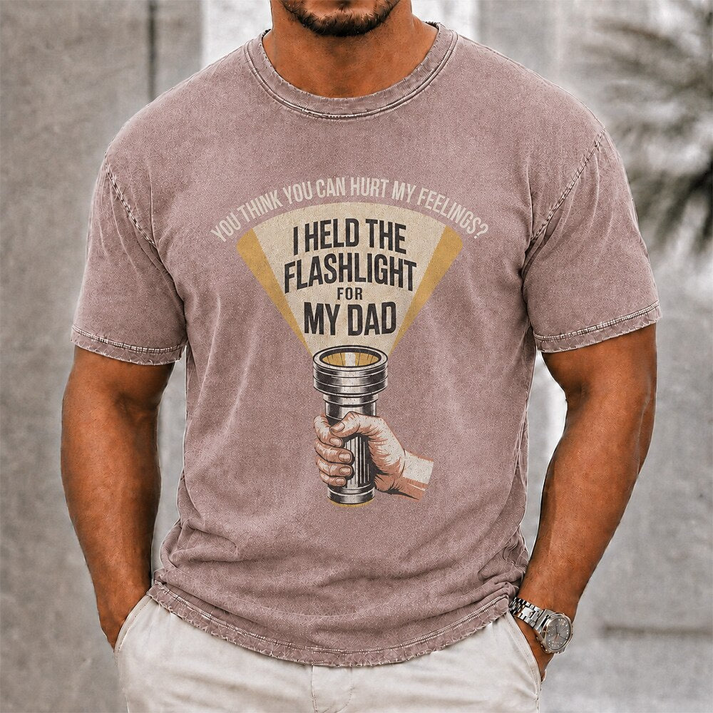 Men's Flashlight Dad Quote Print Short Sleeve Funny T-Shirt