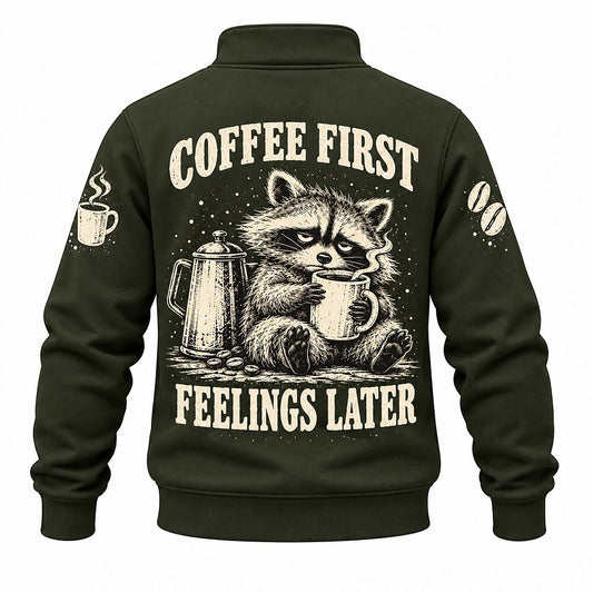 Emotional Support Coffee Raccoon Half-Zip Sweatshirt