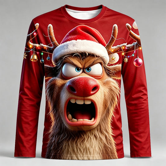 Goofy Reindeer Santa Hat Long Sleeve T-Shirt