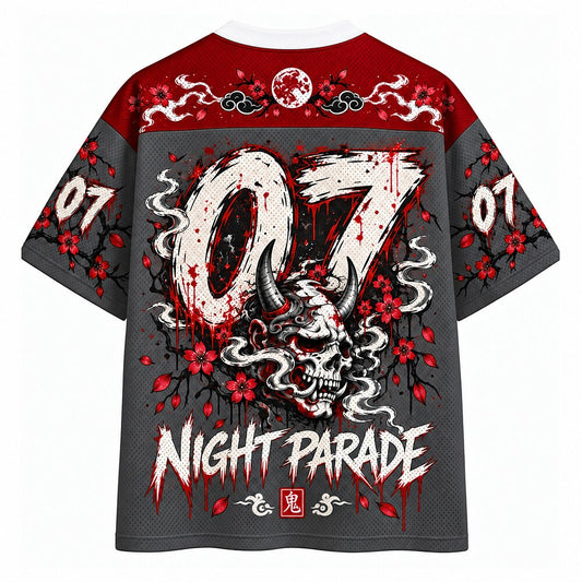 Night Parade Oni Skull V-Neck Mesh Jersey